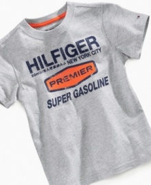 Fuel his style with this t-shirt from Tommy Hilfiger, with a sweet throwback style and faded graphics. Fuel his style with this t-shirt from Tommy Hilfiger, with a sweet throwback style and faded graphics.