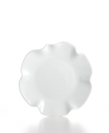With its fluttering, flared edges, the Ruffle salad plate adds a few soft curves to your contemporary Whiteware dinnerware collection from The Cellar. With its fluttering, flared edges, the Ruffle salad plate adds a few soft curves to your contemporary Whiteware dinnerware collection from The Cellar.
