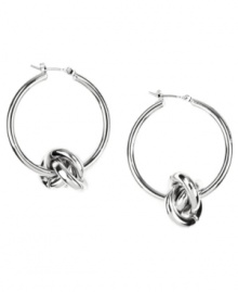 Tie your look together. These classy hoop earrings from AK Anne Klein add a twist with chic knot detail. Crafted in imitation rhodium-plated mixed metal. Approximate diameter: 1 inches. Tie your look together. These classy hoop earrings from AK Anne Klein add a twist with chic knot detail. Crafted in imitation rhodium-plated mixed metal. Approximate diameter: 1 inches.