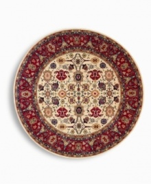A larger-diameter round that is ideal for oversized rooms. Patterned on an antique Mahal carpet design, this rug showcases the intricate beauty of flowers, leaves, vines, vases and palmettes on a soft ivory ground. A special dyeing process imparts rich, subtle gradations to a color palette that includes ivory, caramel, terra cotta, blues and soft greens. Woven in the USA of New Zealand premium worsted wool for indulgent softness. A larger-diameter round that is ideal for oversized rooms. Patterned on an antique Mahal carpet design, this rug showcases the intricate beauty of flowers, leaves, vines, vases and palmettes on a soft ivory ground. A special dyeing process imparts rich, subtle gradations to a color palette that includes ivory, caramel, terra cotta, blues and soft greens. Woven in the USA of New Zealand premium worsted wool for indulgent softness.