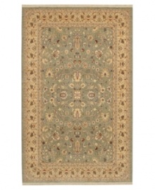 Designed with meticulously placed nuances of color and intricate floral imagery, this relaxed traditional rug recreates the stunning visual texture of the finest Indian Peshawar rugs. Crafted with luxuriously soft New Zealand wool, the Tiana features a cool, olive-tone ground, speckled with accentuating beiges and burnt reds.