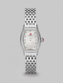 From the Urban Collection. A narrow stainless steel design with brilliant diamond accents and a mother-of-pearl dial. Swiss quartz movementWater resistant to 5 ATMRectangular stainless steel case, 22mm (.9) X 26mm (1)Diamond bezel and markers, 1 tcwMother-of-pearl dialStainless steel link bracelet, 12mm wide (0.5)Imported