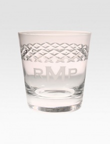 Retro-inspired double old fashioned glasses for the whiskey lover in the household crafted with sparkling faceted diamond cuts and engraved for a personal touch. Set of 4Clear glass4 highDishwasher safeImportedFOR PERSONALIZATIONSelect a quantity, then scroll down and click on PERSONALIZE & ADD TO BAG to choose and preview your personalization options. Please allow 2 weeks for delivery.