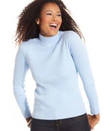 Stay classic in Karen Scott's soft mock turtleneck sweater, rendered in cotton cable-knit. It's polished style at such a low price!