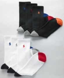 Infuse some colorful comfort in your weekday routine with the supportive cushioning and moisture-wicking design of this preppy pack of Polo socks. Infuse some colorful comfort in your weekday routine with the supportive cushioning and moisture-wicking design of this preppy pack of Polo socks.