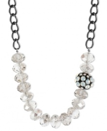 Beautiful beads stand front and center on this necklace from Kenneth Cole New York. Crafted from hematite-tone mixed metal, the chain dazzles with silver-tone faceted beads and a special fireball bead for a stylish touch. Approximate length: 18 inches + 3-inch extender. Approximate drop: 3/4 inch.