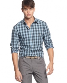 Preppy? Maybe. Cool? Definitely. Add this plaid shirt from Kenneth Cole Reaction to your wardrobe and keep your look current.