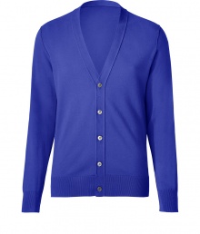 Bring bold style to your casual look with this vibrant-hued cotton cardigan from PS Paul Smith -V-neck, front button placket, ribbed cuffs and hem - Pair with a crisp button down, slim trousers, and oxfords Bring bold style to your casual look with this vibrant-hued cotton cardigan from PS Paul Smith -V-neck, front button placket, ribbed cuffs and hem - Pair with a crisp button down, slim trousers, and oxfords