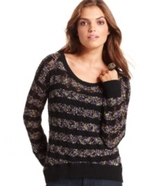 Multi-colored stripes and a sheer open knit makes this Kensie sweater a stylish layering piece!