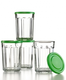 Twice as nice. Not only does this set of Luminarc highball glasses serve up your favorite drinks in a stylish and modern way, they also make versatile stackable storage jars that keep your food fresh and safe with the BPA-free plastic lids. Made in USA. Twice as nice. Not only does this set of Luminarc highball glasses serve up your favorite drinks in a stylish and modern way, they also make versatile stackable storage jars that keep your food fresh and safe with the BPA-free plastic lids. Made in USA.