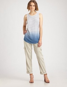 Modern ombré print adds a dip-dyed effect to this super-soft, striped tank. ScoopneckSleevelessContoured hem hits below the hips75% linen/25% viscoseDry cleanImported of Italian fabricModel shown is 5'10 (177cm) wearing US size Small.