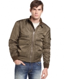 Zip into a high-profile look. With a subtle sheen and fitted style, this jacket from DKNY Jeans makes its mark on the season. Zip into a high-profile look. With a subtle sheen and fitted style, this jacket from DKNY Jeans makes its mark on the season.