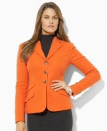 Designed in sophisticated wool tweed, Lauren by Ralph Lauren's smartly tailored jacket is an elegant representation of chic, modern style. Designed in sophisticated wool tweed, Lauren by Ralph Lauren's smartly tailored jacket is an elegant representation of chic, modern style.
