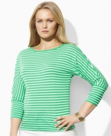 A chic boat neckline and loose dolman sleeves infuse this soft plus size jersey top with breezy, effortless style from Lauren by Ralph Lauren. (Clearance)