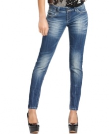 Take your style to the max with skinny jeans that boast extreme fading over a medium wash! From Freestyle. Take your style to the max with skinny jeans that boast extreme fading over a medium wash! From Freestyle.