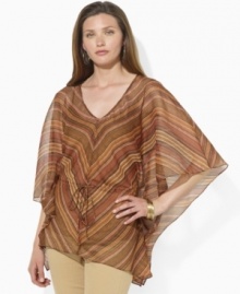 Embodying the rustic elegance of the Southwest in a serape-striped print, Lauren by Ralph Lauren's airy georgette top speaks volumes in a beautifully draped silhouette.