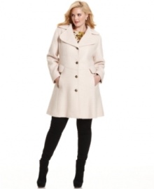 Nubby boucle gives this chic plus coat from Jessica Simpson extra textural appeal. The flared silhouette adds waist definition and gives it a feminine look.