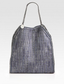 Polished chains edge this stash-it-all essential crafted from woven metallic boucle.Double shoulder straps, 8½ dropMagnetic snap closureOne inside zip pocketOne inside open pocketOne detachable zip pouchFully lined17W X 16½H X 4½DMade in Italy Polished chains edge this stash-it-all essential crafted from woven metallic boucle.Double shoulder straps, 8½ dropMagnetic snap closureOne inside zip pocketOne inside open pocketOne detachable zip pouchFully lined17W X 16½H X 4½DMade in Italy