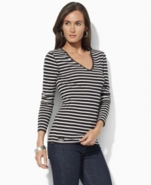 Chic sailor stripes infuse Lauren by Ralph Lauren's classic cotton jersey V-neck with breezy maritime style.