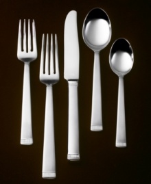 Finely brushed handles with classic ribbed bands lend this dinnerware collection beautiful finesse. Chime Satin place settings include a dinner knife, dinner fork, salad fork, soup spoon and teaspoon. Finely brushed handles with classic ribbed bands lend this dinnerware collection beautiful finesse. Chime Satin place settings include a dinner knife, dinner fork, salad fork, soup spoon and teaspoon.