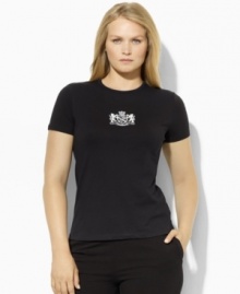 Lauren Ralph Lauren's essential crewneck logo plus size tee is styled for superior comfort and fit in lightweight cotton jersey.