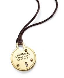 The key to looking good? That would be this lock pendant from Lauren by Ralph Lauren. A brown cord suspends the pendant, which is crafted from gold-tone mixed metal. Item comes packaged in a signature Lauren by Ralph Lauren Gift Box. Approximate length: 18 inches + 2-inch extender. Approximate drop: 1 inch.