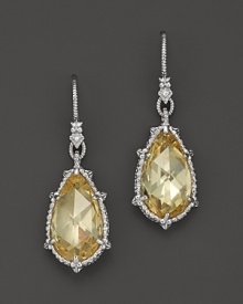 Judith Ripka Sterling Silver Calypso Small Pear Shape Stone Earrings with White Sapphire and Canary Crystal