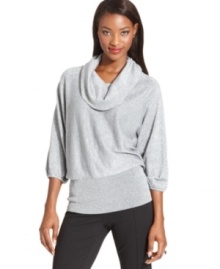 Style&co.'s shimmering petite cowlneck sweater looks lovely with a metallic finish and a sleek silhouette. Style&co.'s shimmering petite cowlneck sweater looks lovely with a metallic finish and a sleek silhouette.