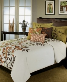 Maze of leaves. Create an Asian-inspired haven in your bedroom with this Asian Leaf comforter set, featuring an elaborate leaf pattern in earthy green, orange and brown tones. Comes complete with shams and distinctive decorative pillows for a decidedly exotic allure. Maze of leaves. Create an Asian-inspired haven in your bedroom with this Asian Leaf comforter set, featuring an elaborate leaf pattern in earthy green, orange and brown tones. Comes complete with shams and distinctive decorative pillows for a decidedly exotic allure.