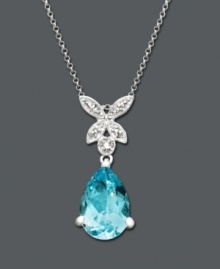 A whimsical piece adds creativity to an every day look. A beautiful blue topaz teardrop (6-5/8 ct. t.w.) dangles from a dazzling diamond accented butterfly. Victoria Townsend necklace crafted in sterling silver. Approximate length: 18 inches. Approximate drop: 1-3/16 inches. A whimsical piece adds creativity to an every day look. A beautiful blue topaz teardrop (6-5/8 ct. t.w.) dangles from a dazzling diamond accented butterfly. Victoria Townsend necklace crafted in sterling silver. Approximate length: 18 inches. Approximate drop: 1-3/16 inches.