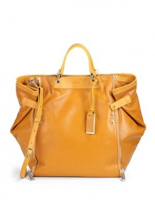 THE LOOKSheepskin body with cowhide trimContrast double top handlesRemovable, adjustable contrast crossbody strapContrast logo ID tagMagnetic top closureEmbossed logo on contrast collarZip details along side gussetsFold-over gusset with contrast tab and stud closureOne inside zip pocketTwo inside open pocketsInside logo detailTHE MEASUREMENTDouble top handles, 4 dropAdjustable crossbody strap THE LOOKSheepskin body with cowhide trimContrast double top handlesRemovable, adjustable contrast crossbody strapContrast logo ID tagMagnetic top closureEmbossed logo on contrast collarZip details along side gussetsFold-over gusset with contrast tab and stud closureOne inside zip pocketTwo inside open pocketsInside logo detailTHE MEASUREMENTDouble top handles, 4 dropAdjustable crossbody strap