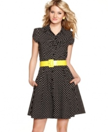 Polka dots are a girl's best friend thanks to this swingy a-line dress from BCX! Complete the look with fun accessories and a pair of pumps that pop!