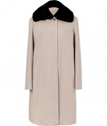 With its exquisitely soft removable fur collar and modern-minimalist silhouette, Jil Sanders heathered wool coat adds an immaculate polish to any outfit - Oversized spread collar with button-on chocolate beaver fur trim, long sleeves, hidden button-down front, side slit pockets, back pleat - Softly flared, modern tailored fit - Wear with streamlined accessories and understated elegant separates