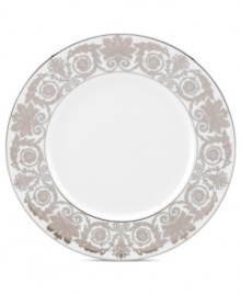 Fine dining will flourish with the Artemis accent plate from Lenox. A rich floral pattern and wide bands of sumptuous platinum in white bone china embody classic elegance. Fine dining will flourish with the Artemis accent plate from Lenox. A rich floral pattern and wide bands of sumptuous platinum in white bone china embody classic elegance.