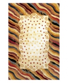 A polka dot pattern against a subtle creme background creates an abstract rug of rich, artistic beauty. A vivid, swirling border in a color palette that includes beige, burgundy, lavender and beige completes the rug with a resplendent finish. Hand-tufted and hand-carved of plush wool. A polka dot pattern against a subtle creme background creates an abstract rug of rich, artistic beauty. A vivid, swirling border in a color palette that includes beige, burgundy, lavender and beige completes the rug with a resplendent finish. Hand-tufted and hand-carved of plush wool.