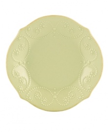 With fanciful beading and a feminine edge, this Lenox French Perle tidbit plates have an irresistibly old-fashioned sensibility. Hardwearing stoneware is dishwasher safe and, in a soft pistachio hue with antiqued trim, a graceful addition to any meal. Qualifies for Rebate With fanciful beading and a feminine edge, this Lenox French Perle tidbit plates have an irresistibly old-fashioned sensibility. Hardwearing stoneware is dishwasher safe and, in a soft pistachio hue with antiqued trim, a graceful addition to any meal. Qualifies for Rebate