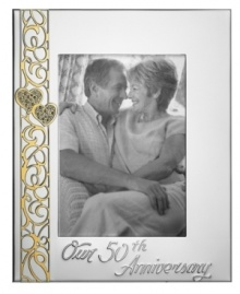 Golden anniversary. Look back on a beautiful life together with this Best Wishes picture frame, featuring silver plate embellished with goldtone hearts and Our 50th Anniversary. A thoughtful gift, from Lenox. Qualifies for Rebate