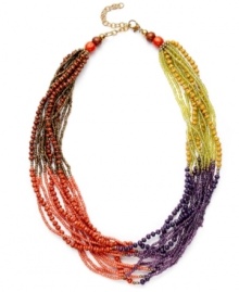 The end of the rainbow. This whimsical collar necklace from Robert Rose features 13 rows, crafted in gold tone mixed metal with glass seed, wood and copper-coated beads. Approximate length: 21 inches + 2-inch extender.