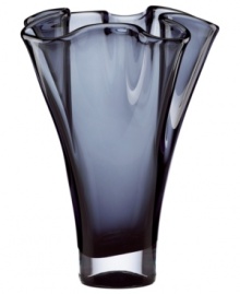 Stunning on its own, the Organics smoke vase from Lenox makes an impact sans bouquet. Heavy crystal with a playful ruffled edge and vivid hue tops tables and shelves with artful elegance.