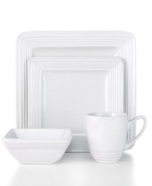Keep it clean. The bright Dekko white place settings put the focus on your culinary creations with Laurie Gates' collection of white dinnerware. The dishes have modern shapes that look extra sharp with defined edges and a glossy finish. Keep it clean. The bright Dekko white place settings put the focus on your culinary creations with Laurie Gates' collection of white dinnerware. The dishes have modern shapes that look extra sharp with defined edges and a glossy finish.