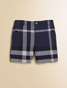 A dark and deep palette of oversized checks gives your young man's warm weather wardrobe an edge of sophistication.Elasticized back waistSingle button and belt loopsZip flyFlat frontAngled button pocketsBack button-flap pocketsCottonMachine washImported A dark and deep palette of oversized checks gives your young man's warm weather wardrobe an edge of sophistication.Elasticized back waistSingle button and belt loopsZip flyFlat frontAngled button pocketsBack button-flap pocketsCottonMachine washImported