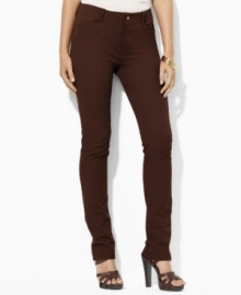 Lauren by Ralph Lauren's sleek ankle-length pant is crafted in stretch cotton with a slim leg, creating a silhouette that flatters the figure.