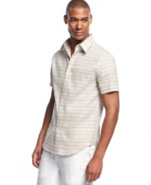 Let the summer sizzle. You'll stay cool and in style with this short-sleeved shirt from Perry Ellis.