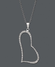 Express your feelings through fashion. This elegant asymmetrical heart shines with the addition of sparkling diamond accents. Crafted in sterling silver. Approximate length: 18 inches. Approximate drop: 1-1/4 inches. Express your feelings through fashion. This elegant asymmetrical heart shines with the addition of sparkling diamond accents. Crafted in sterling silver. Approximate length: 18 inches. Approximate drop: 1-1/4 inches.