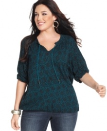 Enjoy a carefree casual look with Lucky Brand Jeans' plus size peasant top.