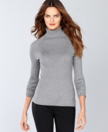 INC's petite turtleneck sweater features a metallic knit to add a serious shot of shimmer to your next outfit.