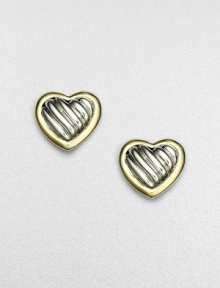 From the Heart Collection. Modern hearts, sculpted in cabled sterling silver, framed in 18k gold. Sterling silver and 18k yellow gold Length, about ½ Post back Imported From the Heart Collection. Modern hearts, sculpted in cabled sterling silver, framed in 18k gold. Sterling silver and 18k yellow gold Length, about ½ Post back Imported