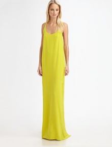 Floor-length scoopneck with a plunging neckline, sporty racerback and back slit. ScoopneckSleevelessPull-on styleRacerbackSlash pocketsBack slitAbout 42 from natural waistFully linedPolyesterDry cleanImportedModel shown is 5'10 (177cm) wearing US size Small. Floor-length scoopneck with a plunging neckline, sporty racerback and back slit. ScoopneckSleevelessPull-on styleRacerbackSlash pocketsBack slitAbout 42 from natural waistFully linedPolyesterDry cleanImportedModel shown is 5'10 (177cm) wearing US size Small.