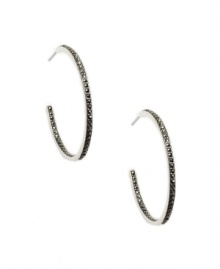 Get glamorous hoops with a little extra glimmer. Judith Jack earrings feature a 3/4 hoop decorated with marcasite. Crafted in sterling silver. Approximate diameter: 1 inch.