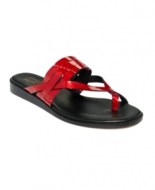 Stunning patent leather straps make these shoes a winner. Pair these Deen flat sandals by Donald J Pliner with a casual jean or even shorts, and you're ready to go.